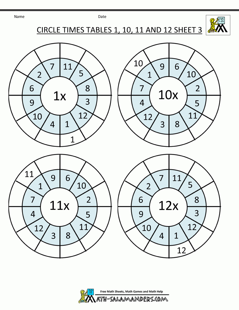 Times Table Worksheet Circles 1 To 12 Times Tables for Printable Multiplication Worksheets Up To 12