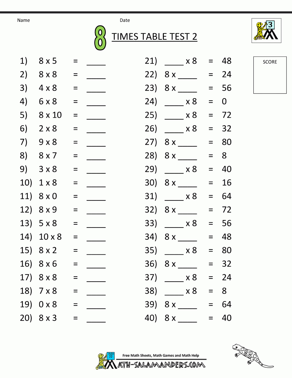Times Tables Tests - 6 7 8 9 11 12 Times Tables for Printable Multiplication Speed Test