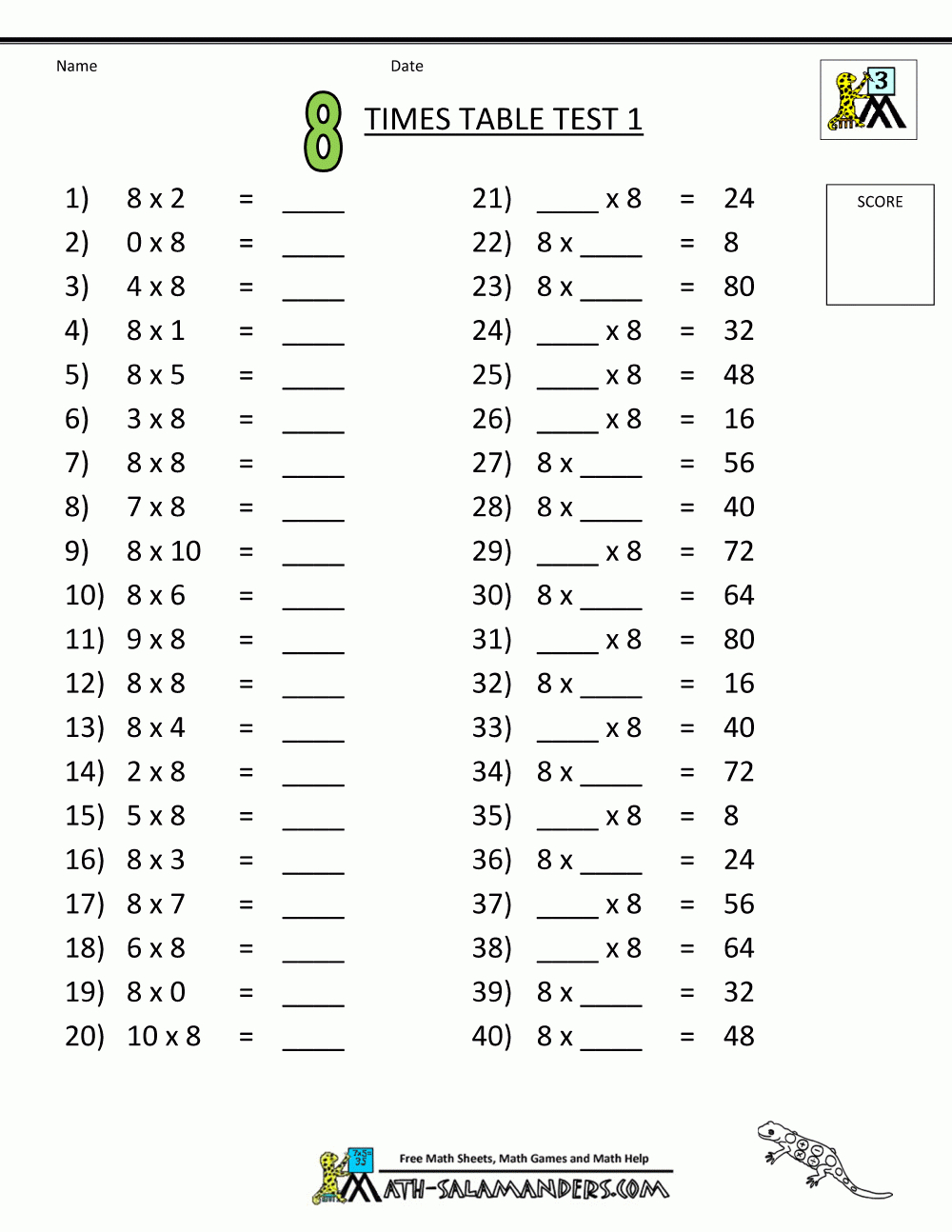 Times Tables Tests - 6 7 8 9 11 12 Times Tables within Multiplication Worksheets 6 Through 12