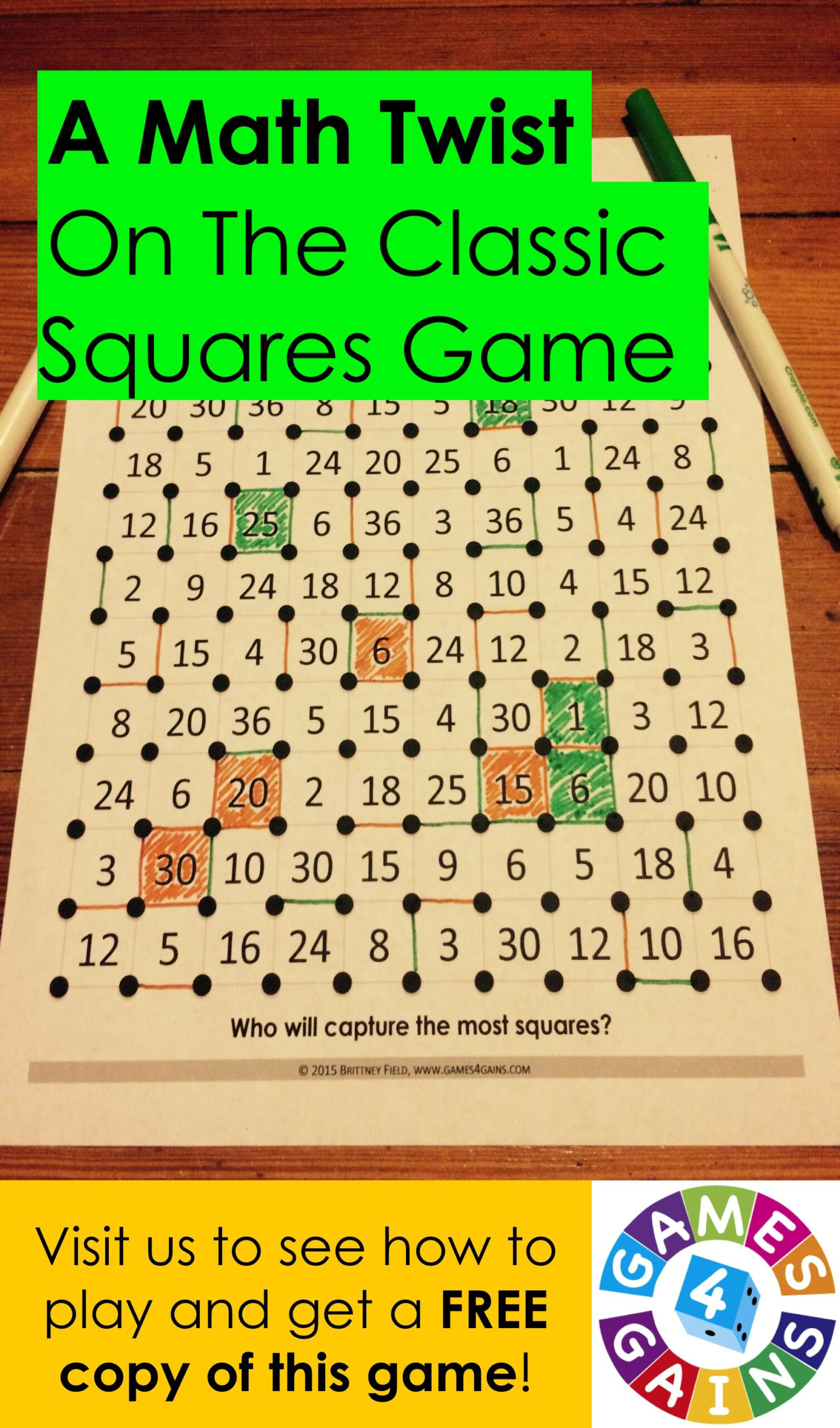 We've &quot;mathified&quot; The Squares Game! | Math Addition Games intended for Printable Multiplication Squares Game