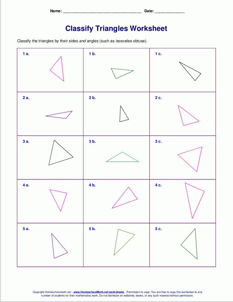 Worksheets For Classifying Trianglessides, Angles, Or pertaining to Printable Multiplication Triangles