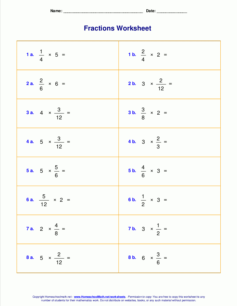 Worksheets For Fraction Multiplication in 6 Multiplication Worksheets Pdf