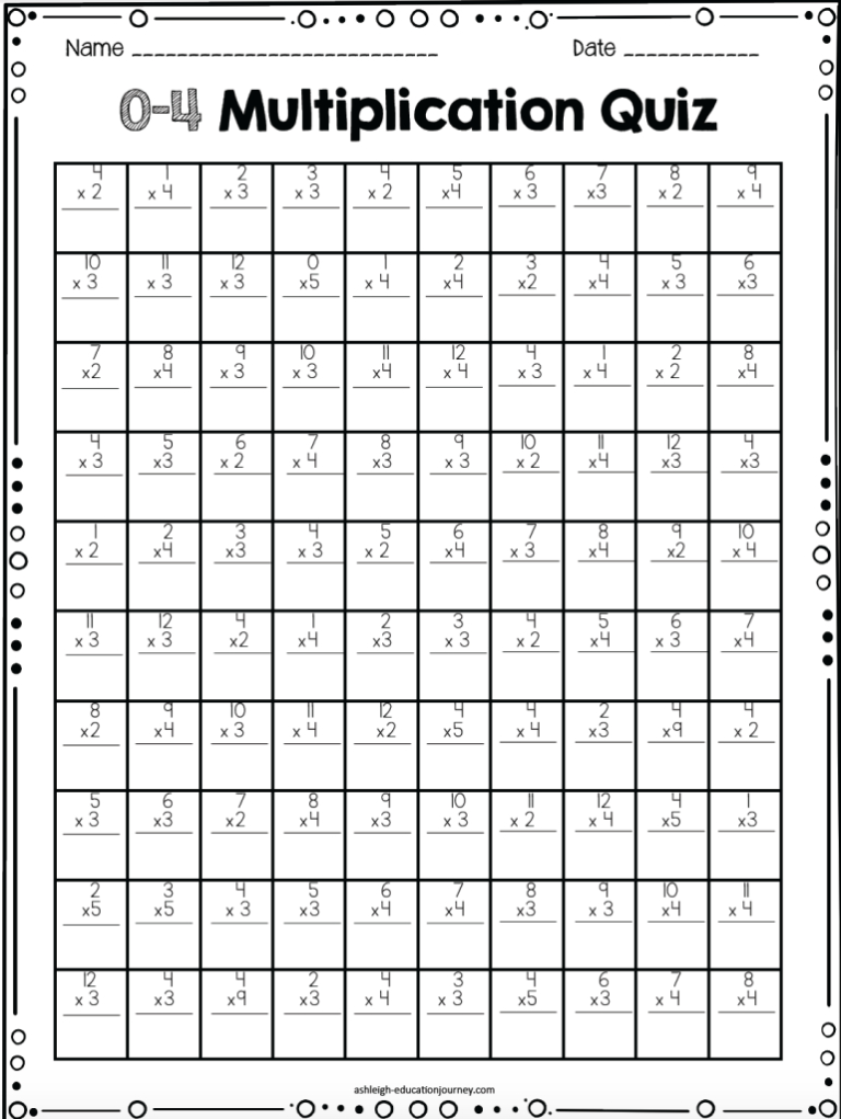 Math Multiplication Timed Worksheets