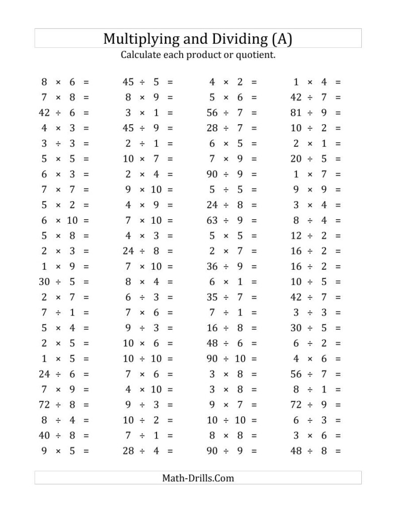 100 Horizontal Multiplication/division Questions (Facts 1 To Intended For Multiplication Worksheets Mixed 100 Horizontal Multiplication/division Questions (Facts 1 To Intended For Multiplication Worksheets Mixed