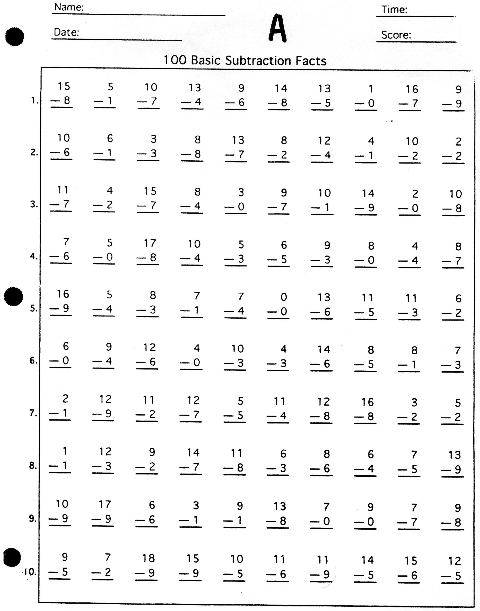 100 Subtraction Math Facts Practice inside Printable Multiplication Facts Practice 100 Subtraction Math Facts Practice inside Printable Multiplication Facts Practice