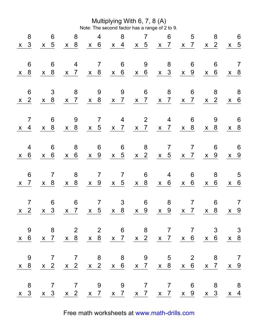 100 Vertical Questions — Multiplication Facts — 6-82-9 (A) intended for Printable Multiplication By 8 100 Vertical Questions -- Multiplication Facts -- 6-82-9 (A) intended for Printable Multiplication By 8