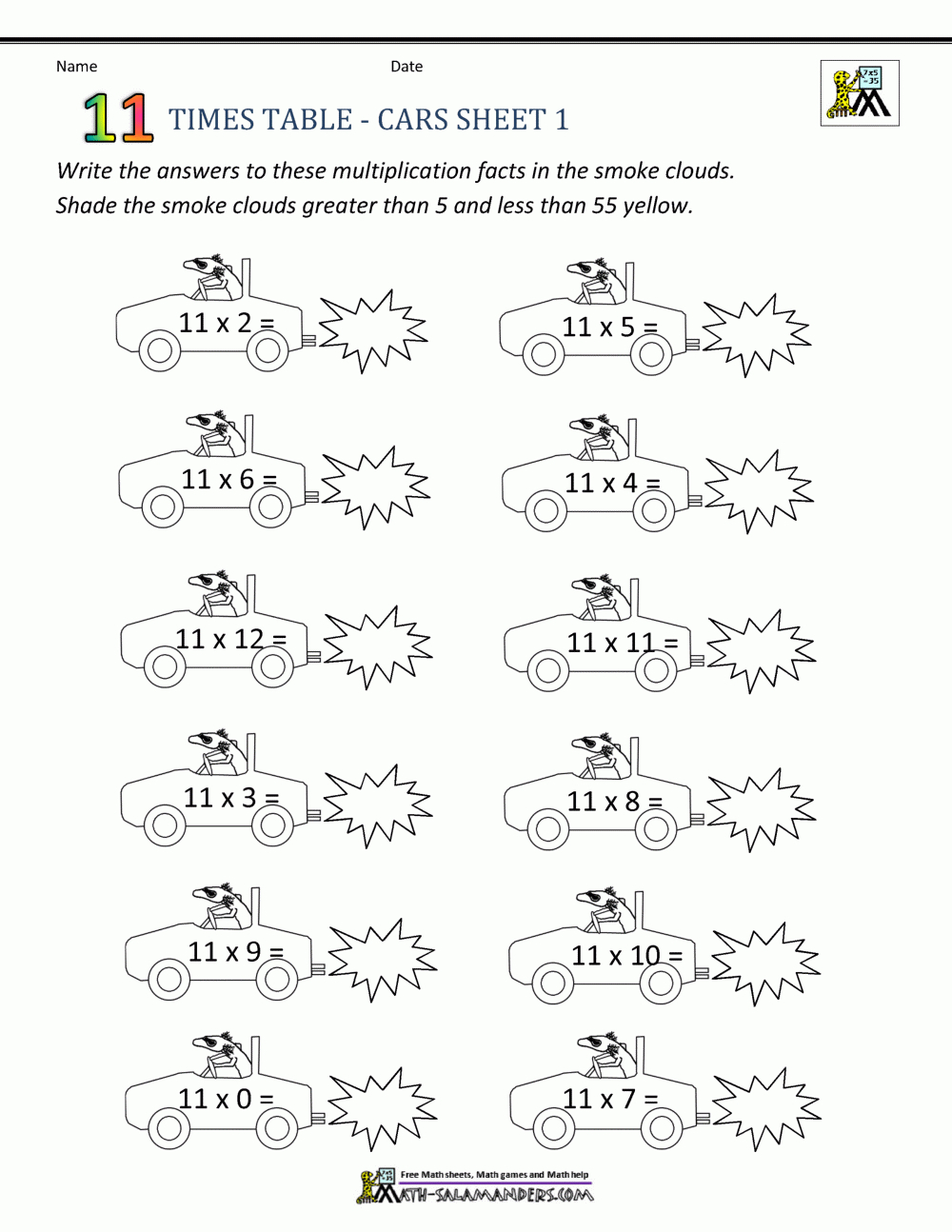 11 Times Tables Worksheets within Printable Timed Multiplication Quiz
