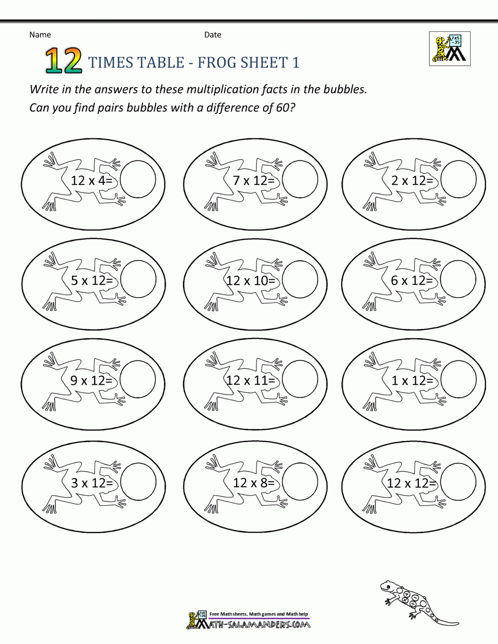 12 Times Tables Worksheets inside Multiplication Worksheets X12