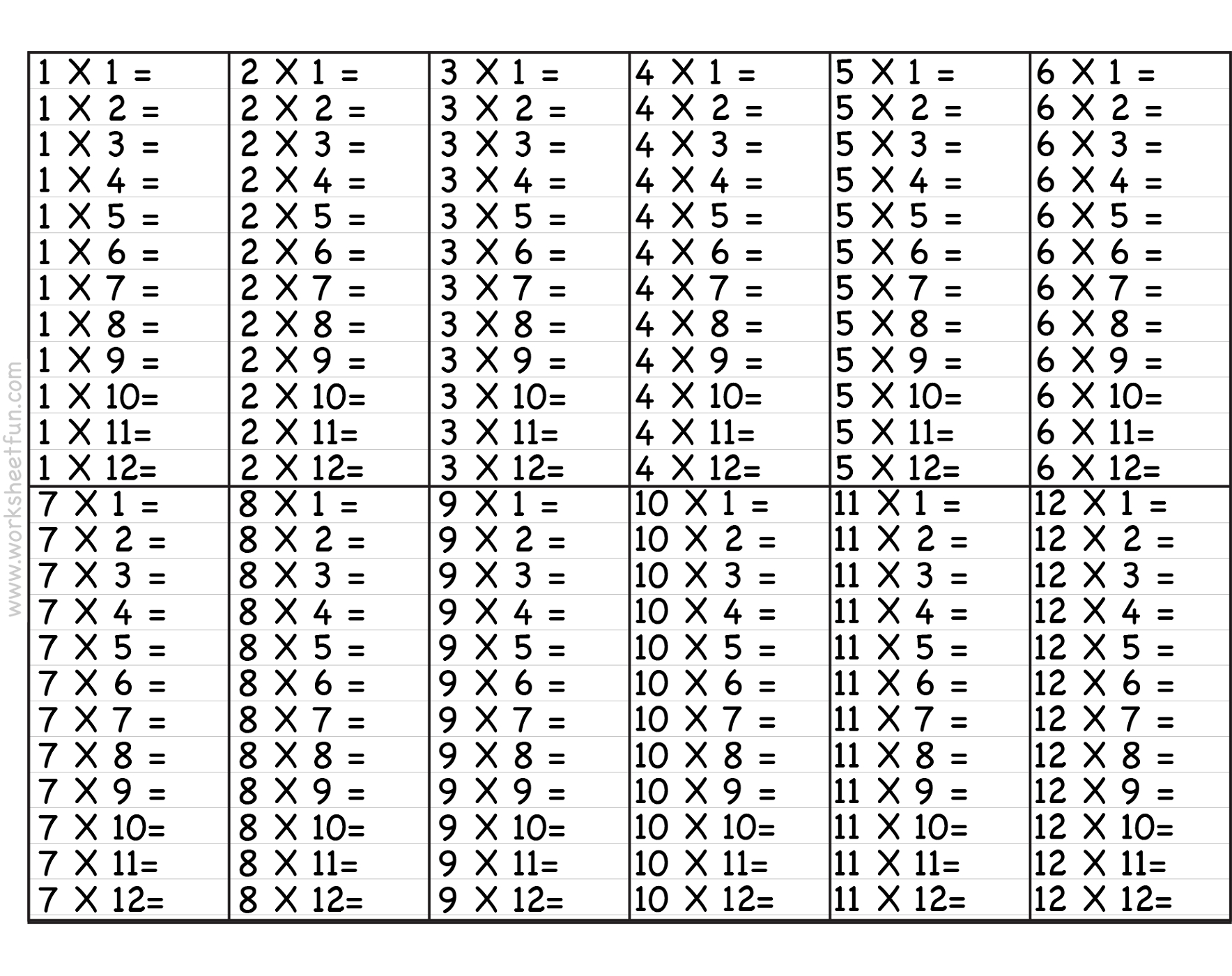 12 Times Tables Worksheets | Multiplication Chart regarding Printable Multiplication Table Of 12