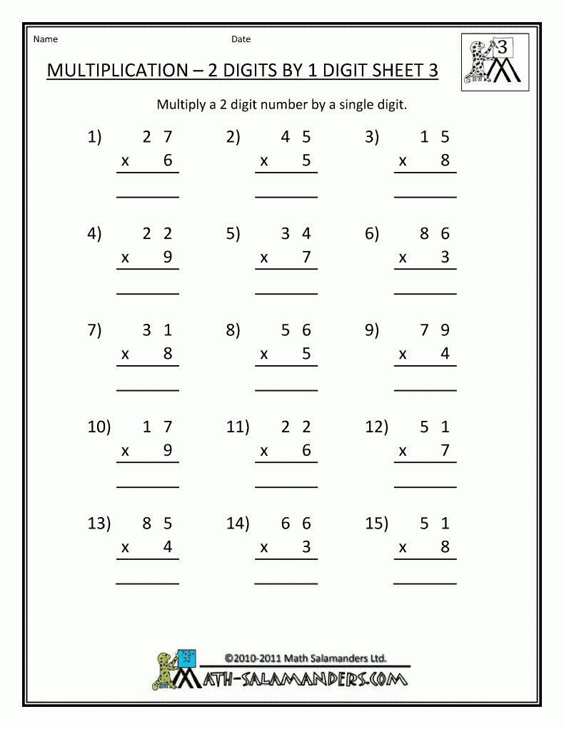 2 Digit Multiplaction Sheets Printables | Math Worksheets inside Printable Multiplication By 3 Worksheets