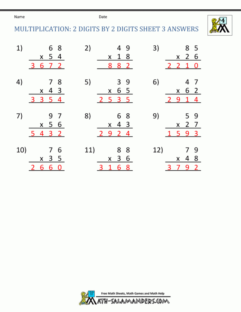 2 Digit Multiplication Worksheet For Free Printable 2's Multiplication Worksheets