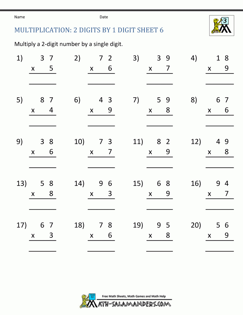 Worksheets On Multiplication For Grade 2