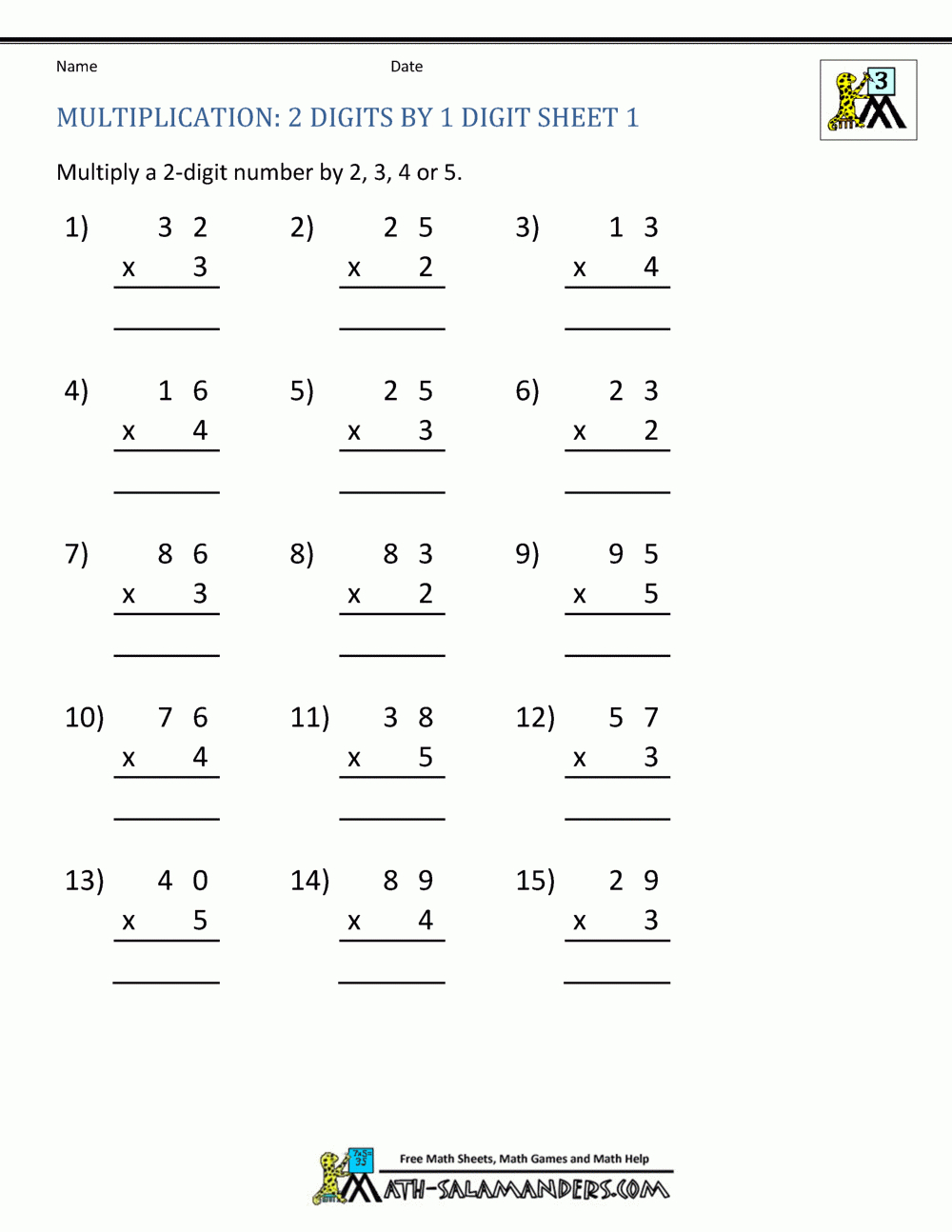 2 Digit Multiplication Worksheet in Multiplication Worksheets Year 4 Free