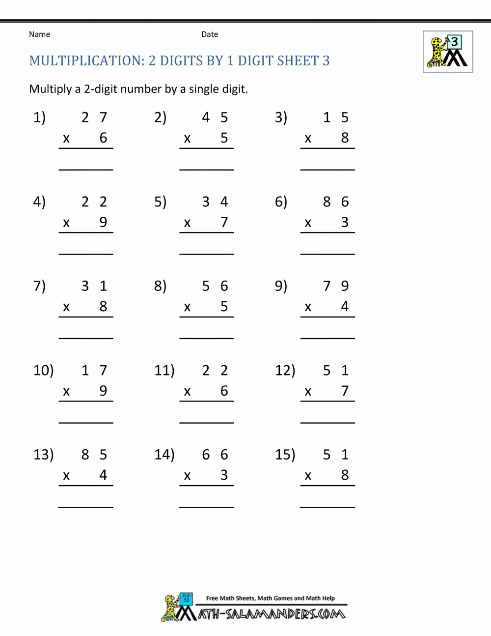 2 Digit Multiplication Worksheet in Printable 2 Digit Multiplication