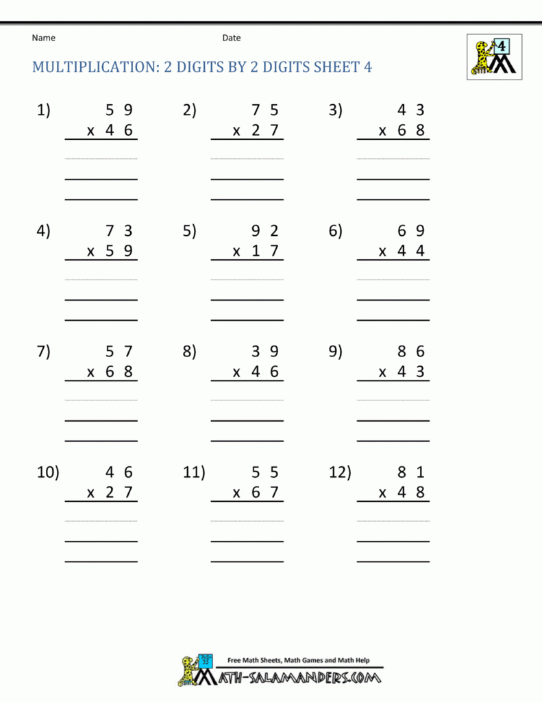 2 Digit Multiplication Worksheet Inside 4 Multiplication Worksheets