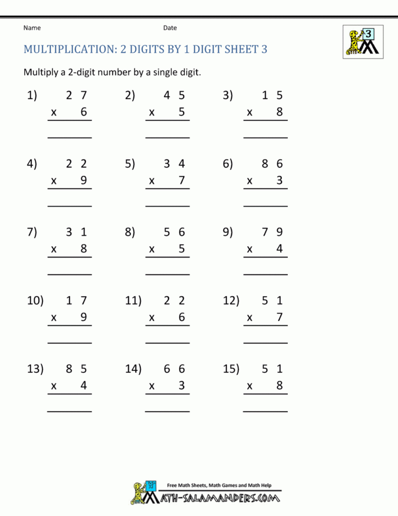 2 Digit Multiplication Worksheet Inside Multiplication Worksheets Printable Grade 8
