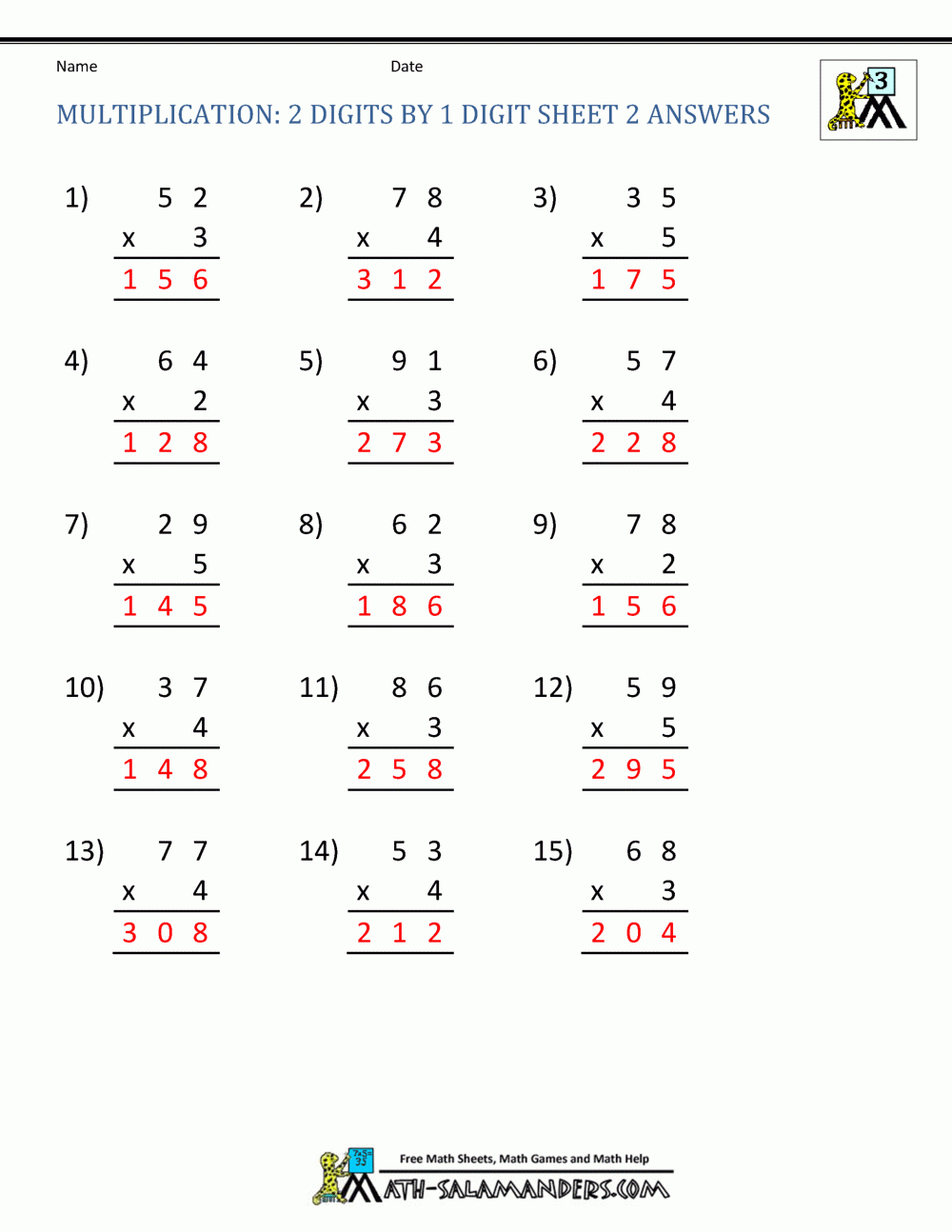 multiplication worksheets of 2