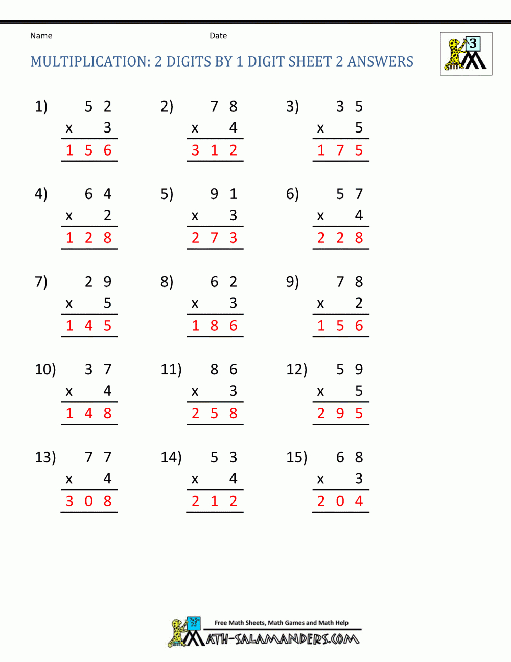 2 Digit Multiplication Worksheet intended for Free Printable 3 Multiplication Worksheets