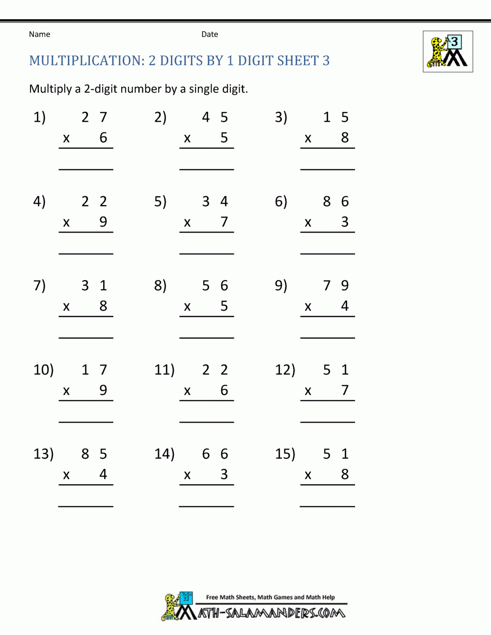 2 Digit Multiplication Worksheet intended for Multiplication Worksheets No Regrouping