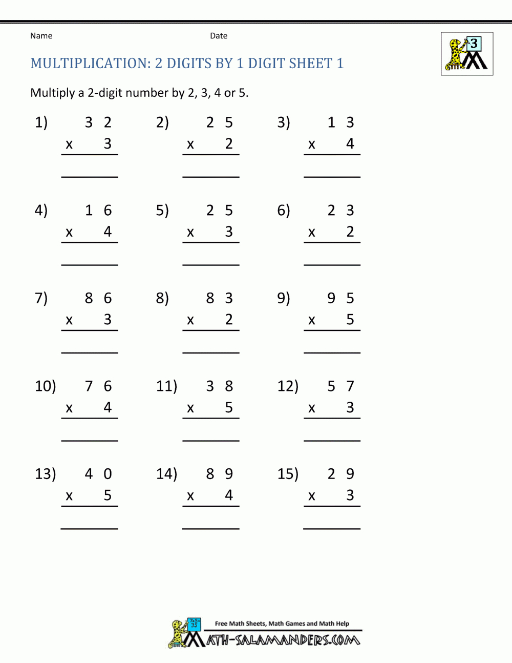 2 Digit Multiplication Worksheet with Printable Multiplication Exercises For Grade 3 2 Digit Multiplication Worksheet with Printable Multiplication Exercises For Grade 3