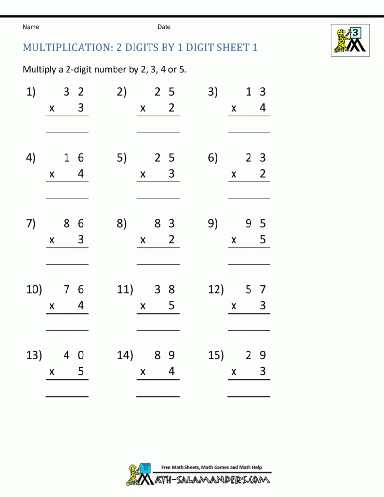 2 Digit Multiplication Worksheet Within Multiplication Worksheets 3Rd Grade Pdf