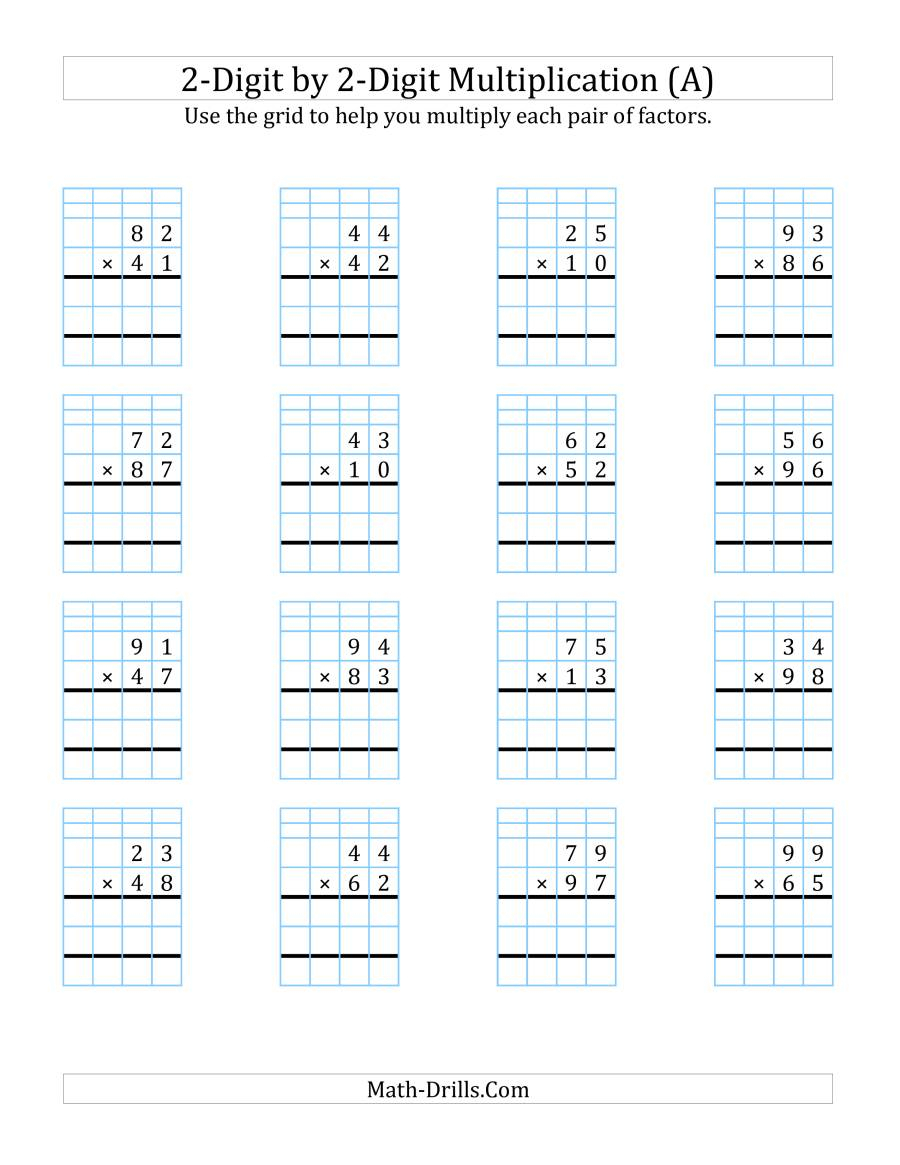 2-Digit2-Digit Multiplication With Grid Support (A) in Multiplication Worksheets On Graph Paper