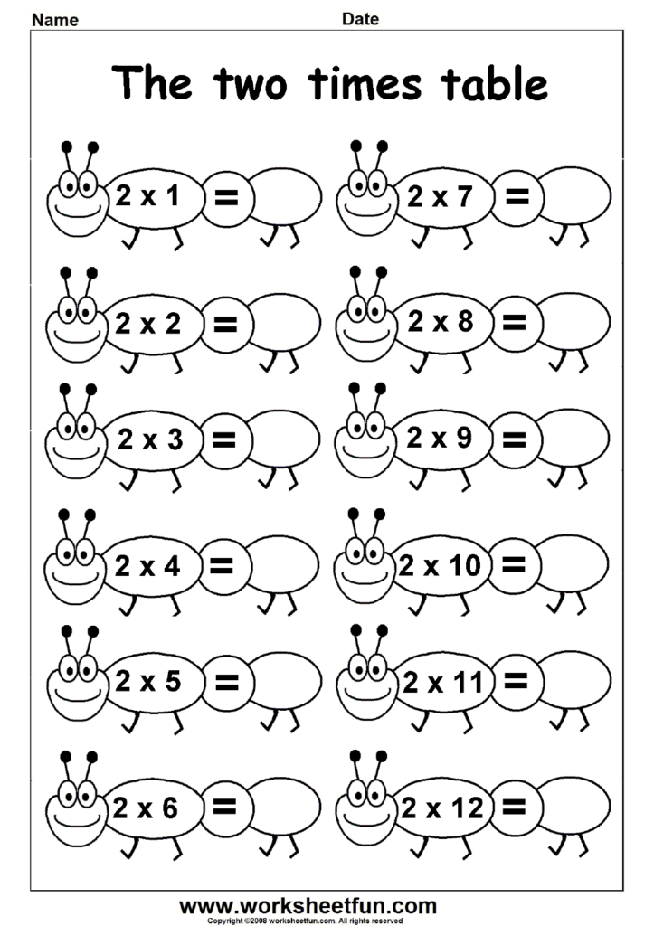 2,3,4,5,6 & 7 Times Table Worksheets Kindergarten for Connect 4