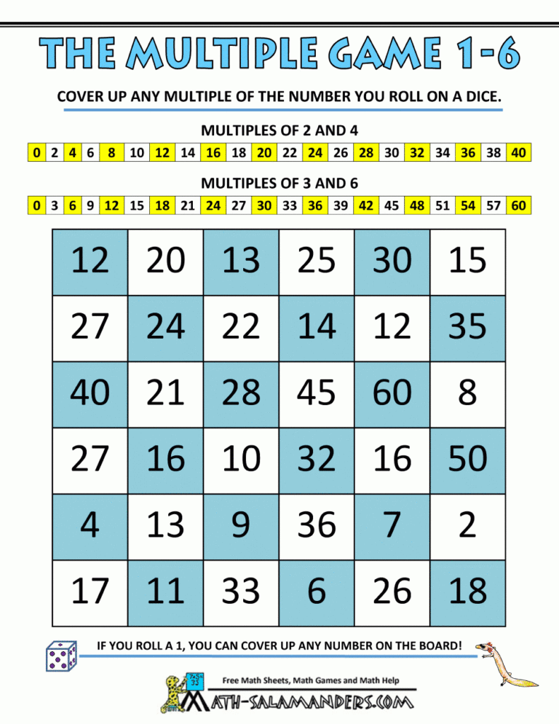 2Nd Grade Math Games The Multiple Game 1 To 6 | 2Nd Grade In Printable Multiplication Math Games 4Th Grade