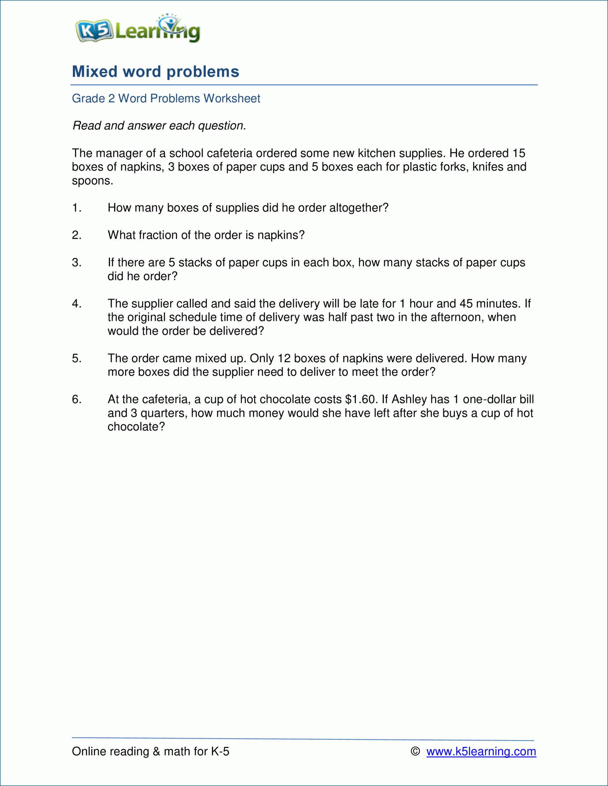 2Nd Grade Math Word Problem Worksheets - Free And Printable regarding Multiplication Worksheets K5 Learning