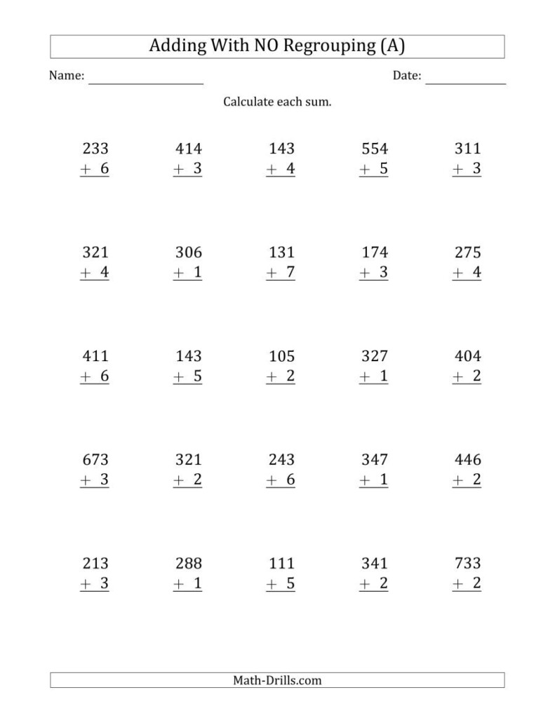 3 Digit Plus 1 Digit Addition With No Regrouping (A) Throughout Multiplication Worksheets 3 Digit By 1 Digit 3 Digit Plus 1 Digit Addition With No Regrouping (A) Throughout Multiplication Worksheets 3 Digit By 1 Digit