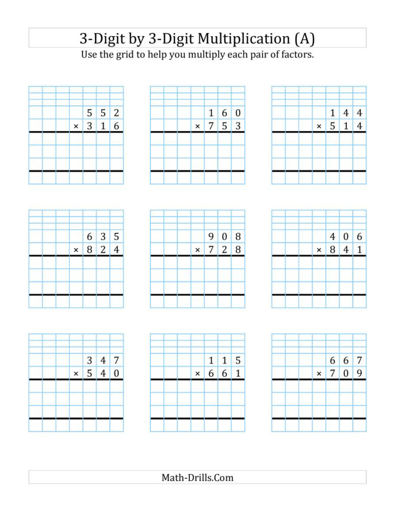 3 Digit3 Digit Multiplication With Grid Support (A) Intended For Printable 3 Multiplication Worksheets 3 Digit3 Digit Multiplication With Grid Support (A) Intended For Printable 3 Multiplication Worksheets