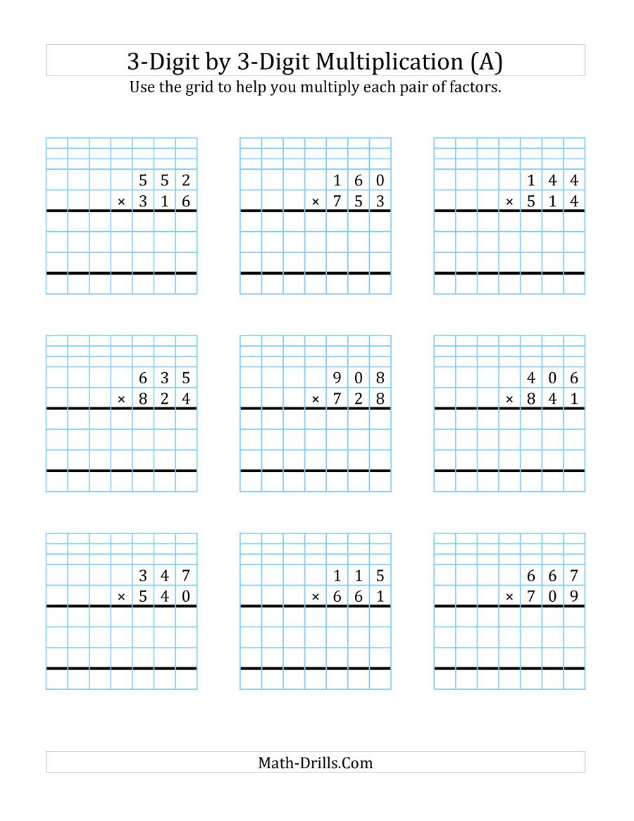 3-Digit3-Digit Multiplication With Grid Support (A) intended for Printable 3 Multiplication Worksheets 3-Digit3-Digit Multiplication With Grid Support (A) intended for Printable 3 Multiplication Worksheets