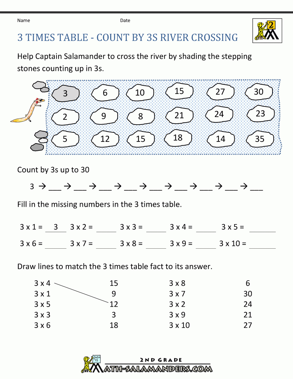 3 Times Table inside Multiplication Worksheets 3 And 4 Times Tables