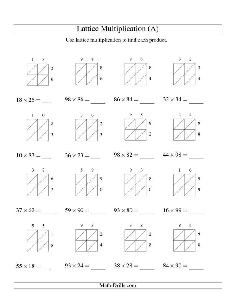 3 Worksheet 37 Multiplication Fill In The Blank The 2 Digit Intended For Printable Lattice Multiplication Worksheets
