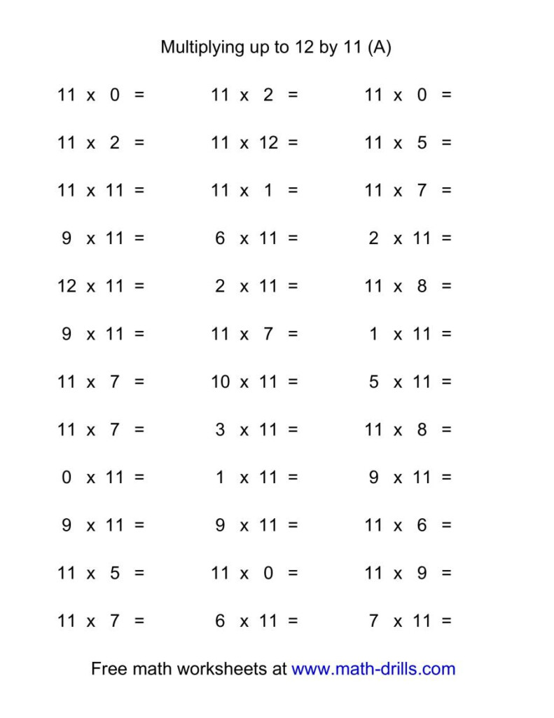 36 Horizontal Multiplication Facts Questions    110 12 (A) For Printable Multiplication Quiz 0 12