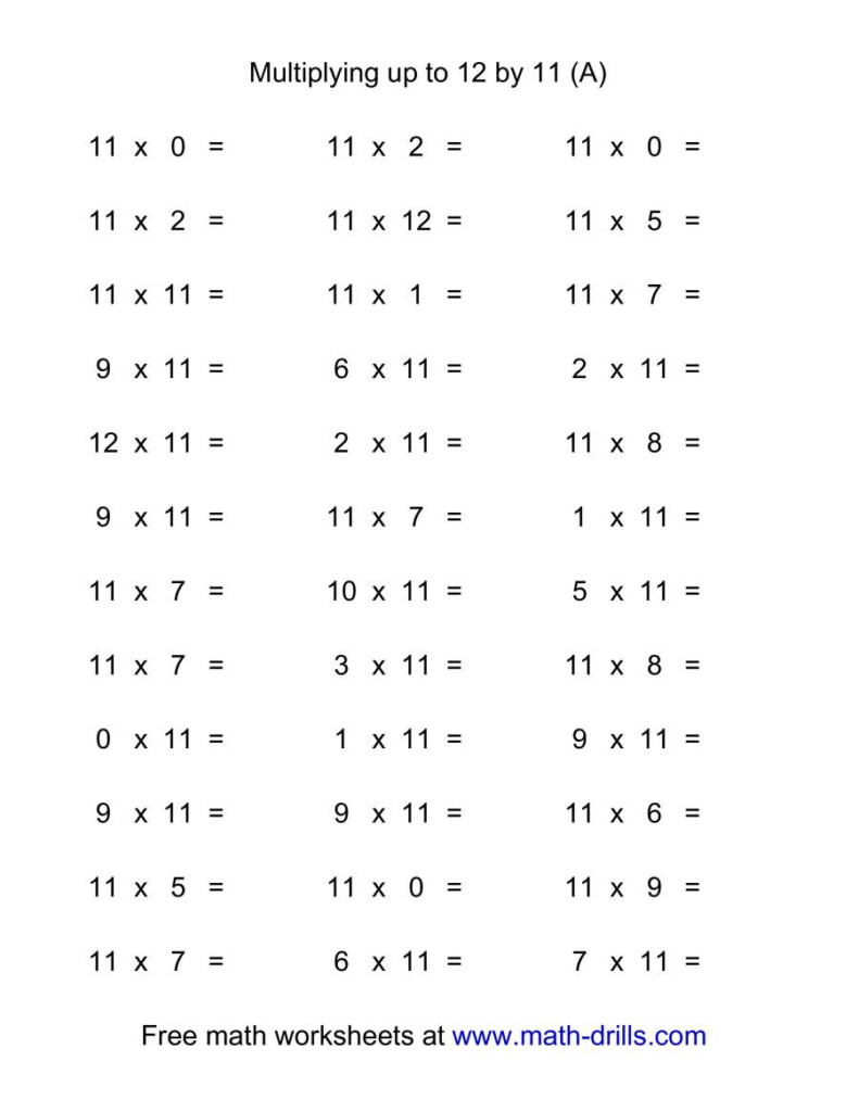 Free Printable Multiplication Quiz 012