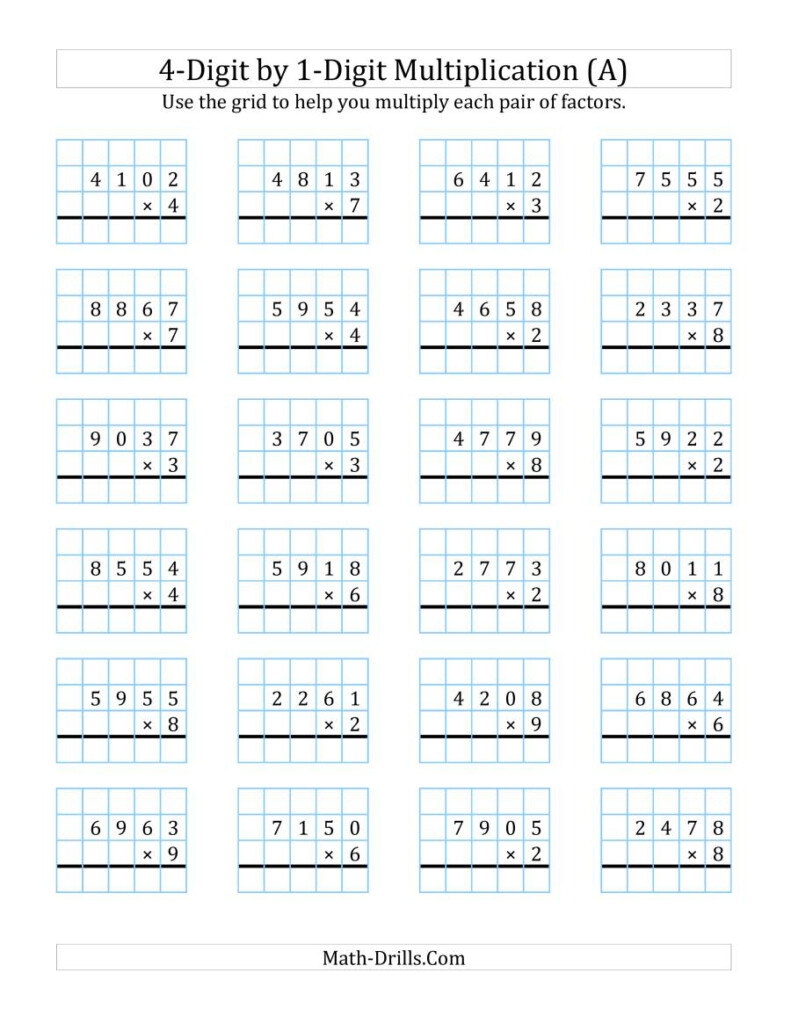 4 Digit1 Digit Multiplication With Grid Support (A) Intended For Multiplication Worksheets 4 Digit By 1 Digit 4 Digit1 Digit Multiplication With Grid Support (A) Intended For Multiplication Worksheets 4 Digit By 1 Digit