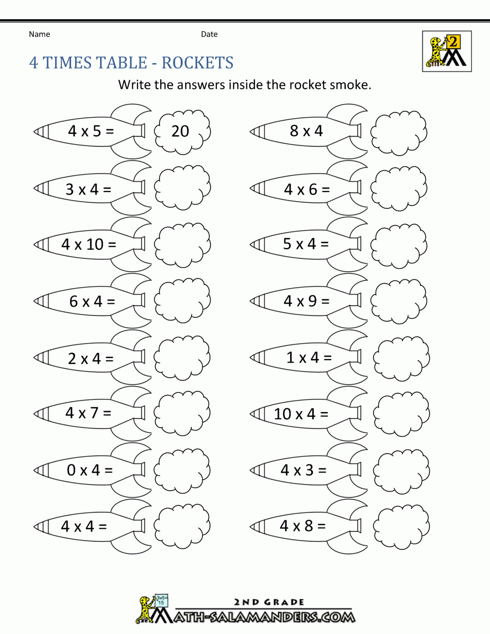 Multiplication Times 4 Worksheets