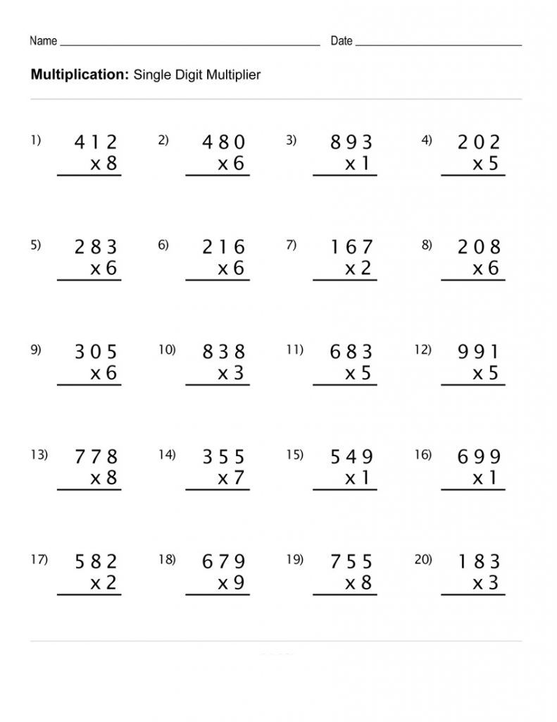 4Th Grade Math Worksheets | Multiplication Worksheets, 4Th intended for Printable Multiplication Problems For 4Th Grade
