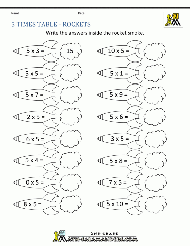 5 Times Table   2Nd Grade Math Salamanders Pertaining To Multiplication Worksheets 5 Times Tables