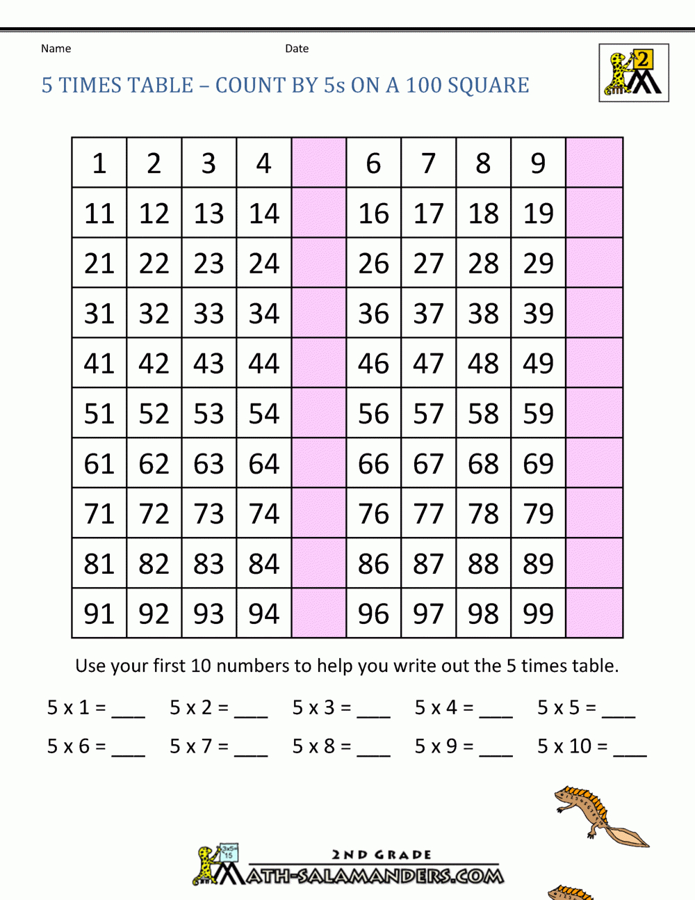 5 Times Table intended for Multiplication Worksheets 5 Times Tables