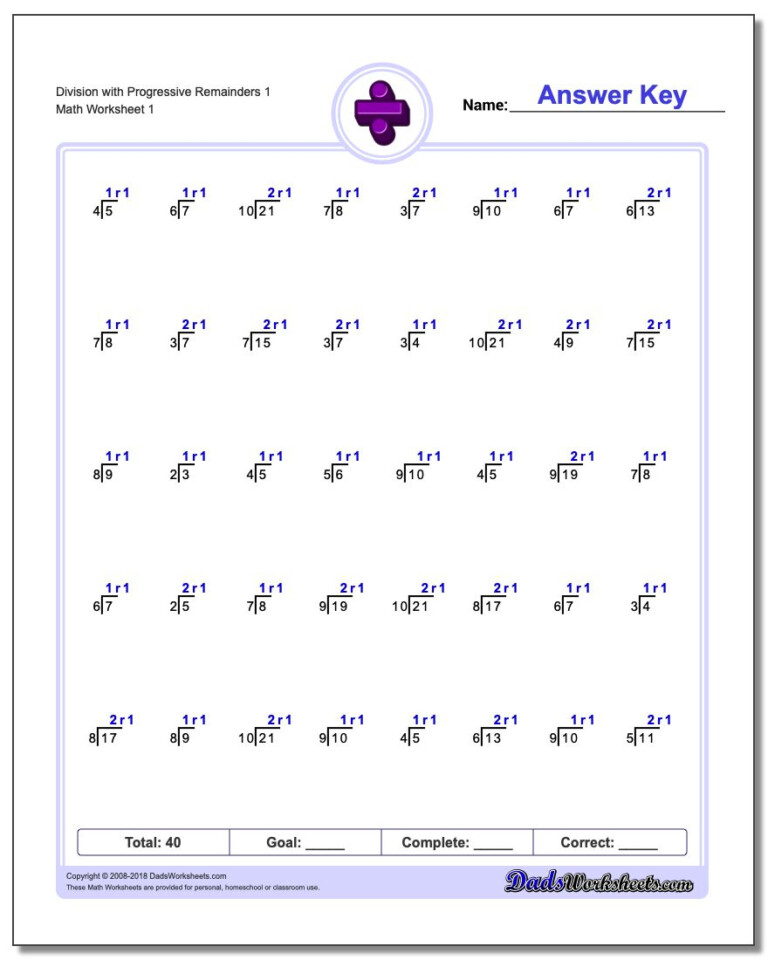 1 Minute Math Division Worksheets