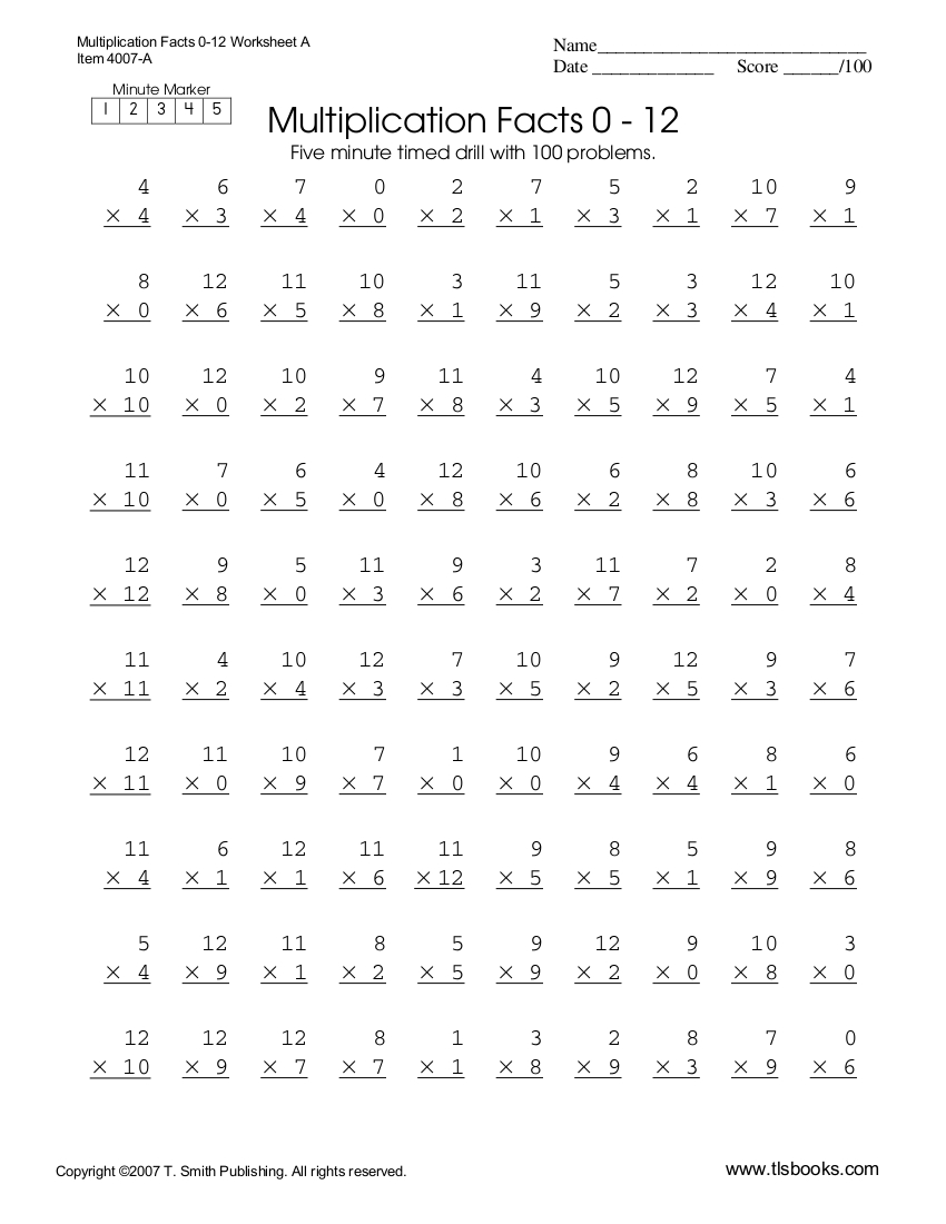 Multiplication By 7 Worksheets Printable