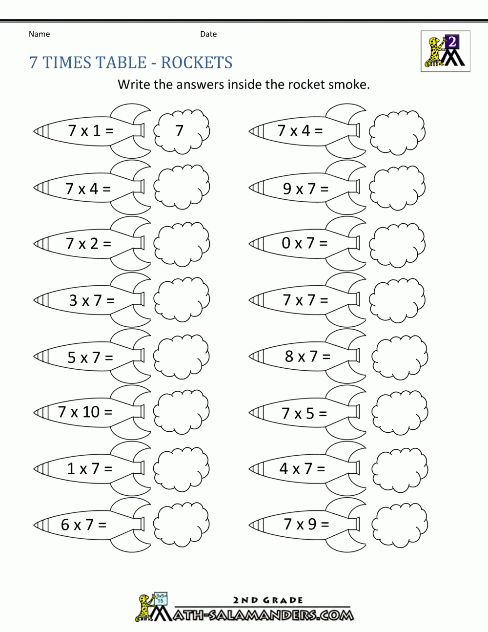 7 Times Table for Multiplication Worksheets 7-12