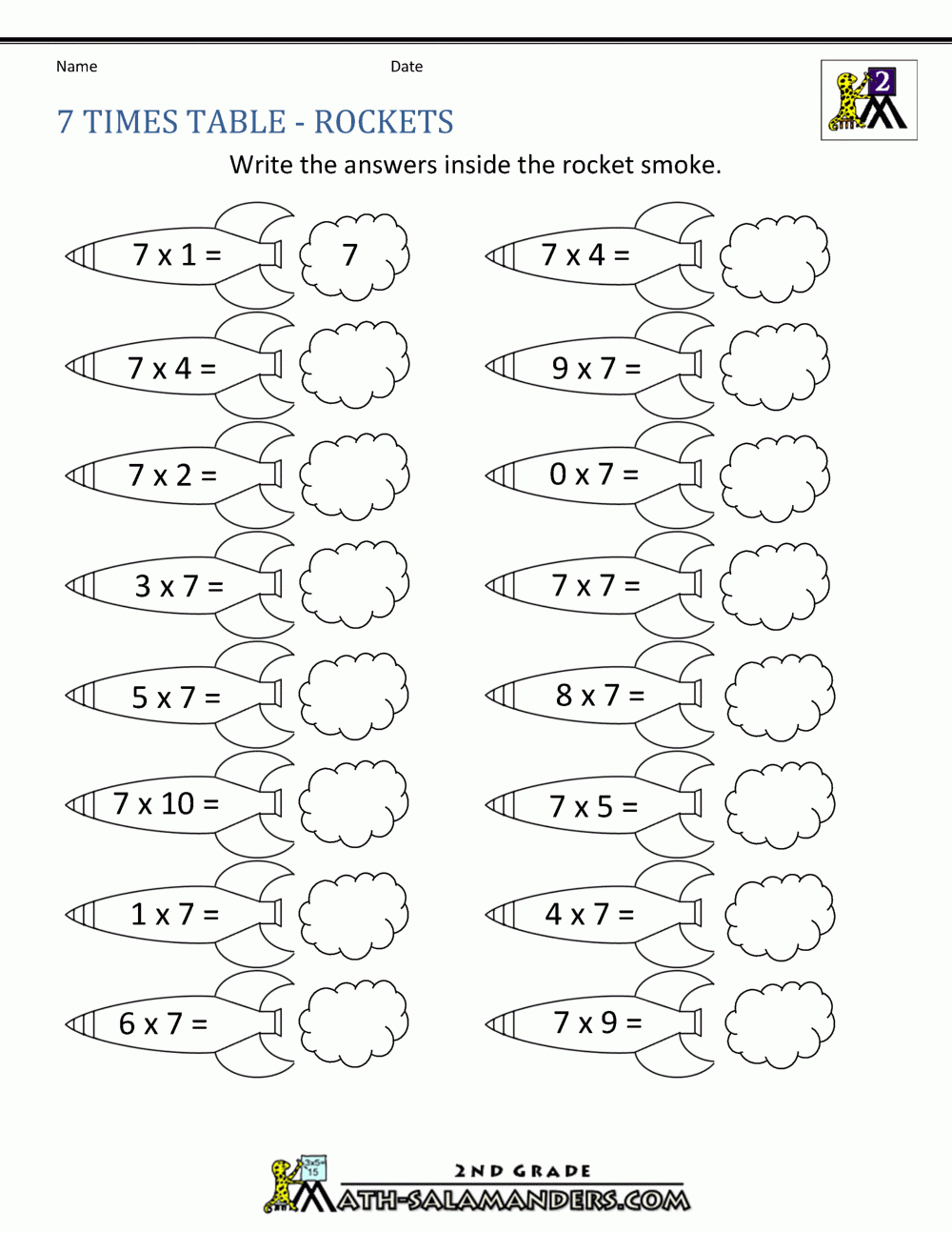 Multiplication 7 Worksheets