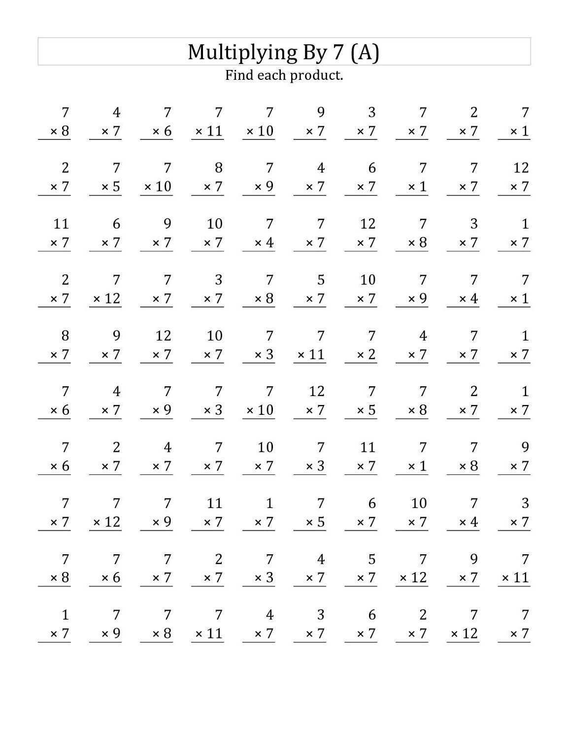 7 Times Table Worksheets | Multiplication Facts Worksheets pertaining to Printable 7 Multiplication Test