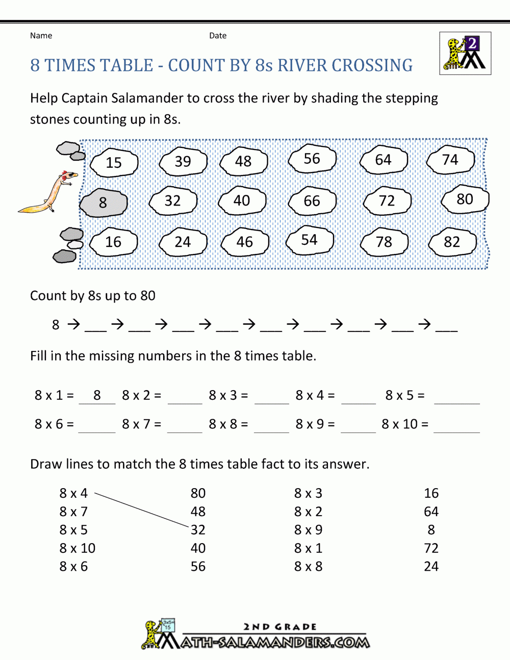 8 Times Table in Multiplication Worksheets 8 Times Tables