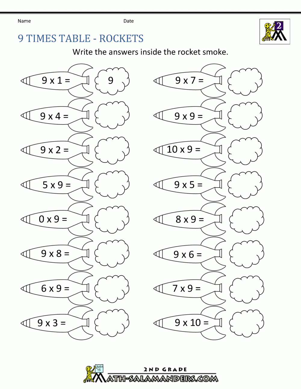 9 Times Table in Free Printable 9 Multiplication Worksheets