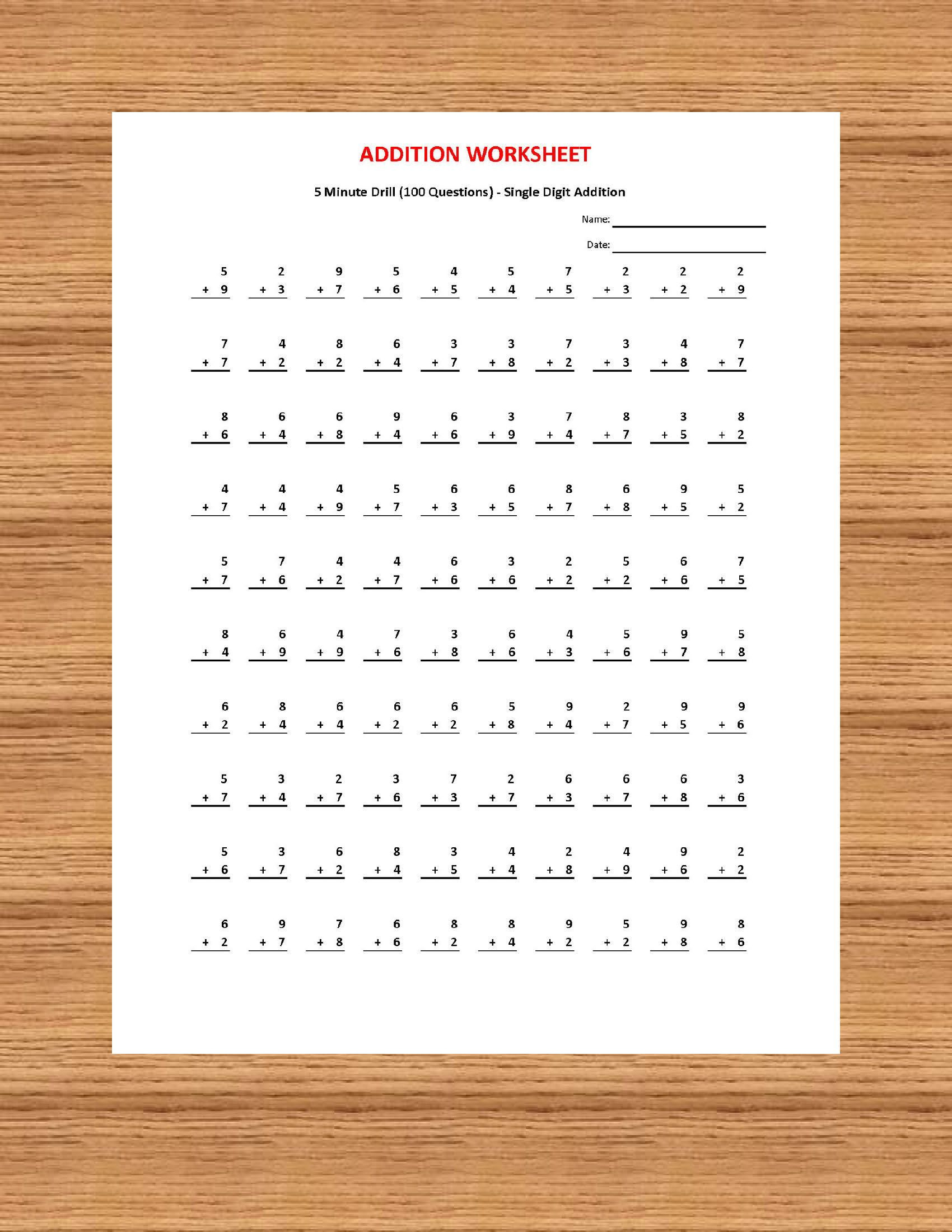 Addition 5 Minute Drill V (10 Math Worksheets With Answers with regard to Multiplication Worksheets 5 Minute Drills