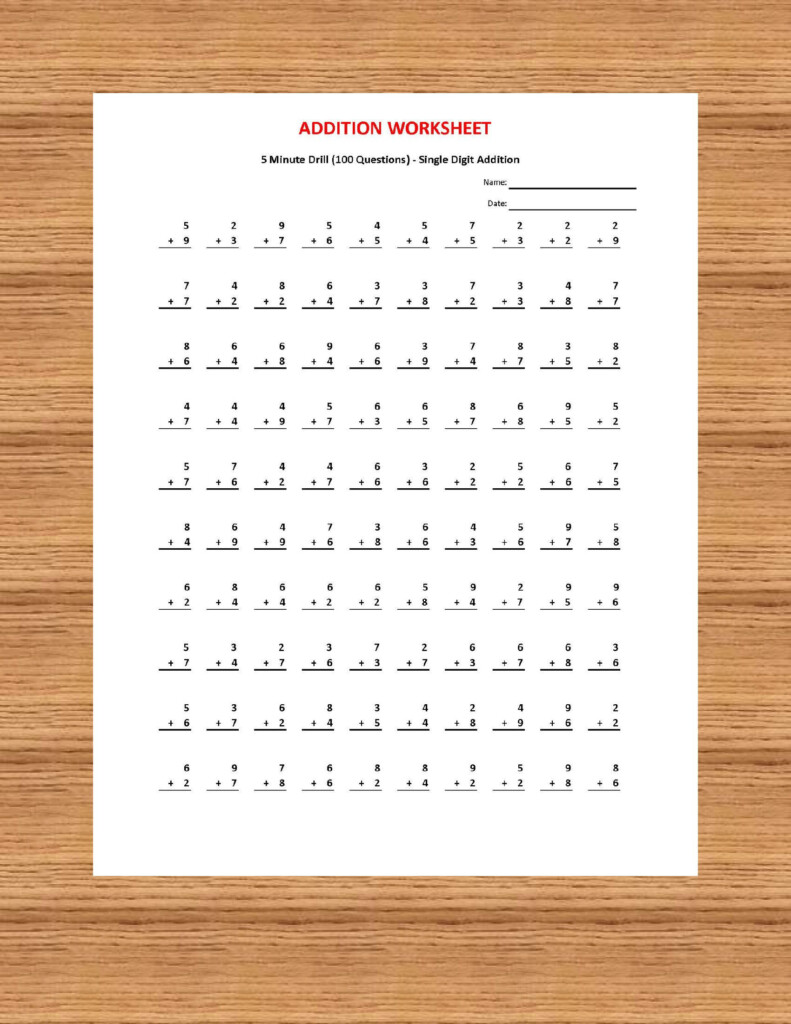 Addition 5 Minute Drill V (10 Math Worksheets With Answers Within Printable Multiplication Worksheets Pdf